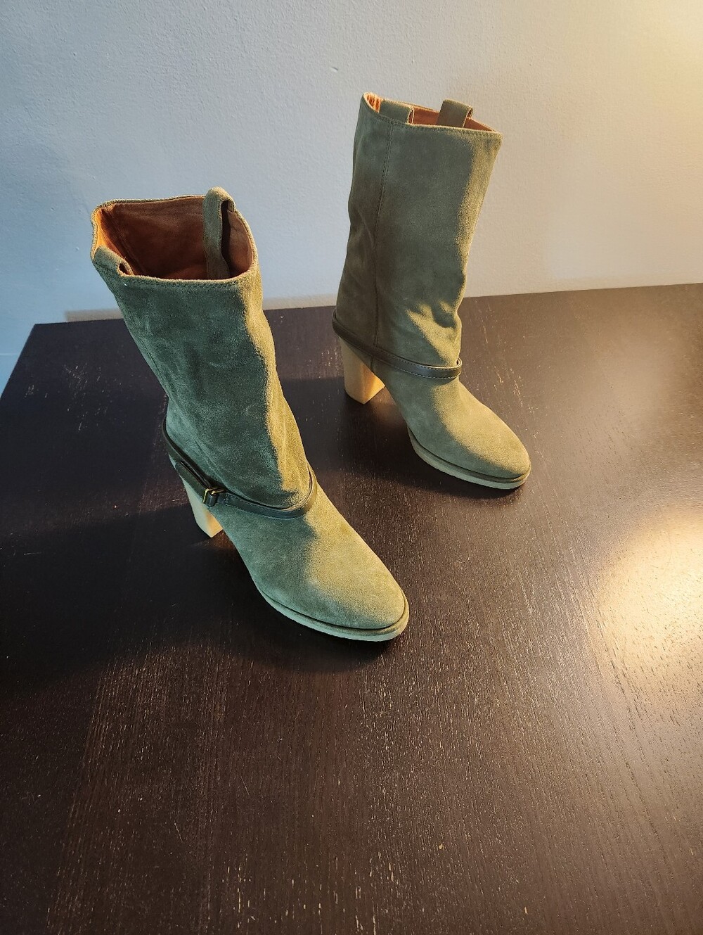 Franco Sarto Women's Green Suede Mid-Calf Heeled Boots - Stylish Everyday No Box